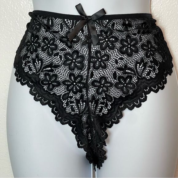 Black Stretch Lace 2 Piece Sexy Intimates Size Large - Picture 2 of 6